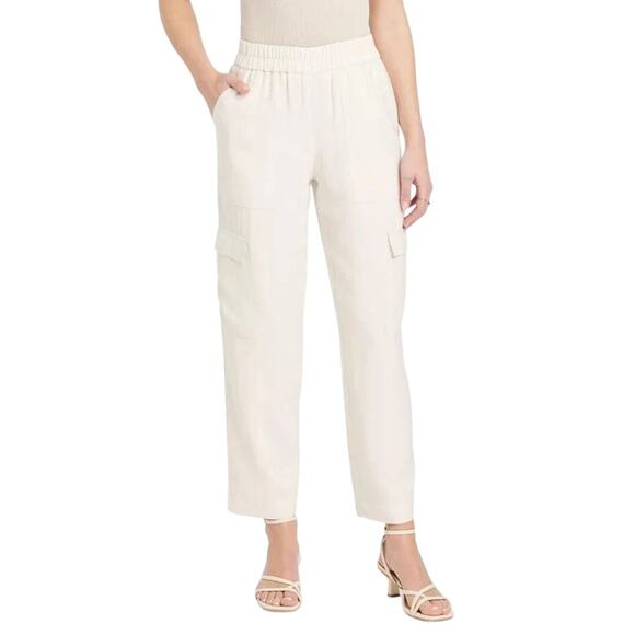 A New Day Women's High Rise Pull On Ankle Cargo Pants Cream Size Large - Picture 1 of 6